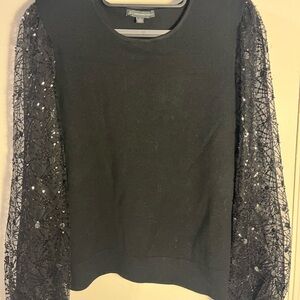 Adrianna Papell Black Sequin Sleeve Sweatshirt size Large